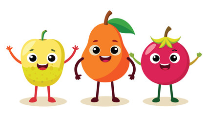 Big Set cute cartoon realistic fruits characters