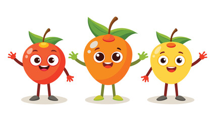 Big Set cute cartoon realistic fruits characters