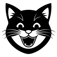 Black cat face silhouette linocut vector art illustration