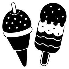 Ice cream icon silhouette linocut vector art illustration on white background