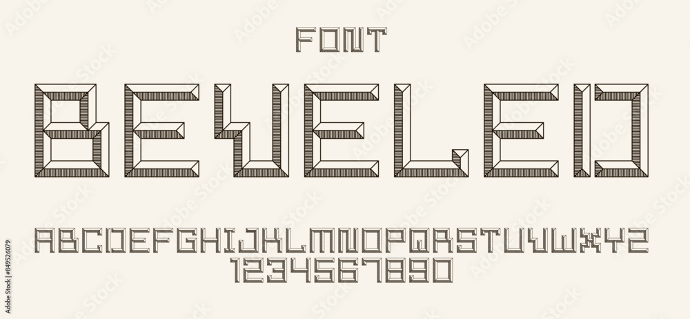 Poster minimal geometric cyberpunk font with facet effect, vector typeface in geometry volume style, future
