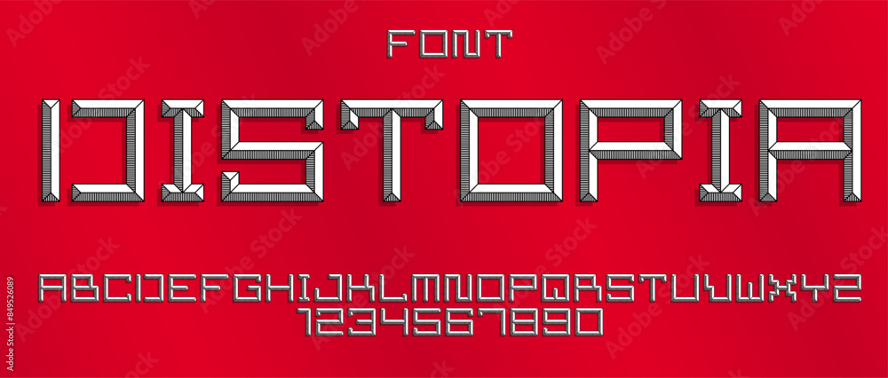 Poster minimal geometric cyberpunk font with facet effect, vector typeface in geometry volume style, future
