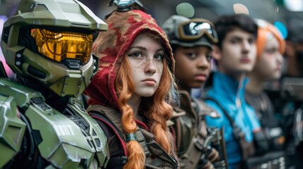 Obraz premium Cosplay enthusiasts dressed in full costume as their favorite video game characters at a gaming convention