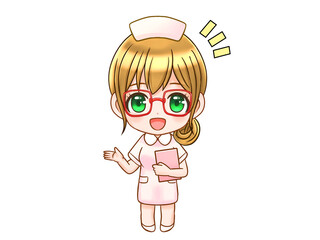 眼鏡のかわいい新米看護師のちびキャライラスト素材