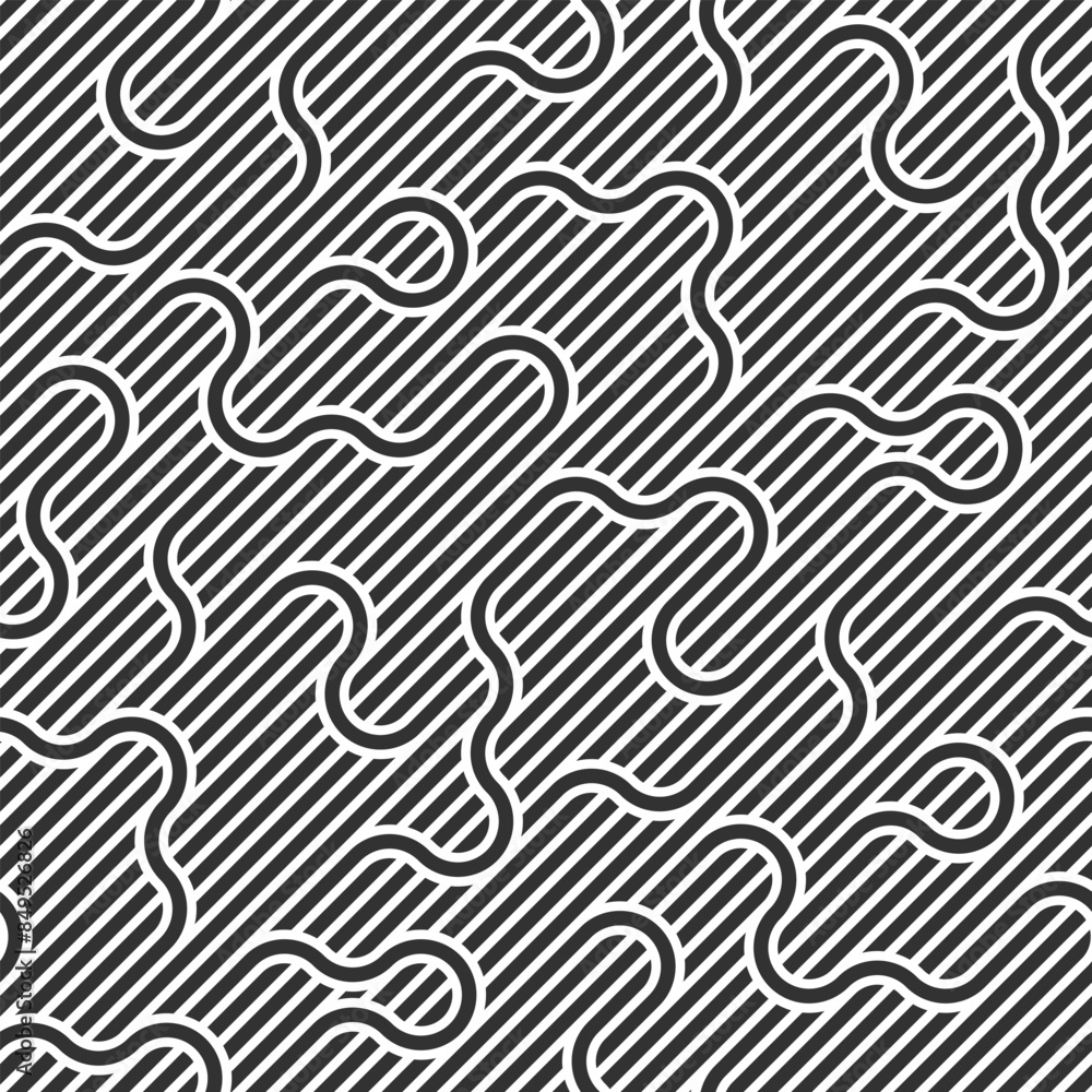 Poster linear seamless background with twisted lines, vector abstract geometric pattern, stripy weaving, op