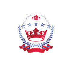 Royal Crown emblem. Heraldic vector design element. Retro style label, heraldry logo. Antique logotype isolated on white background.