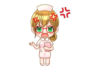 眼鏡のかわいい新米看護師のちびキャライラスト素材6
