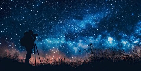 A person is taking a picture of the night sky with a camera