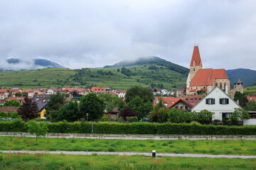 Weissenkirchen in der Wachau,  Lower Austria. A pretty riverside town with a traditional parish...