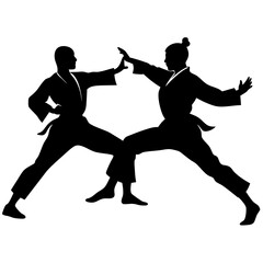 Two Karate expert silhouette vector illustration