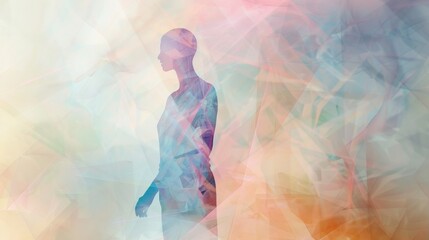 A person is walking in a colorful background