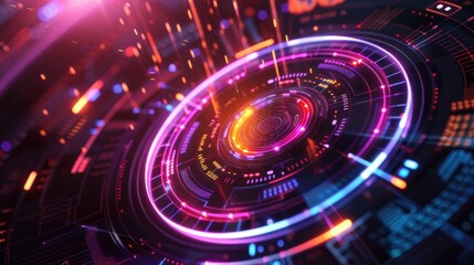 Obraz premium Technology digital circle style HUD interface display time machine neon light Background wallpaper AI generated image