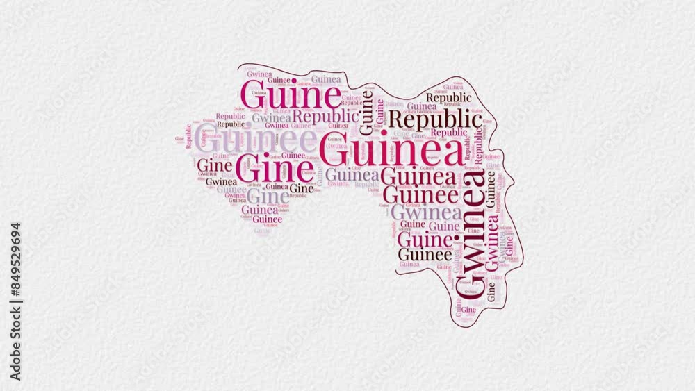 Poster guinea logo animation. guinea boundary word cloud animation. video of country names in multiple lang