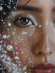 A woman with glittery makeup on her face