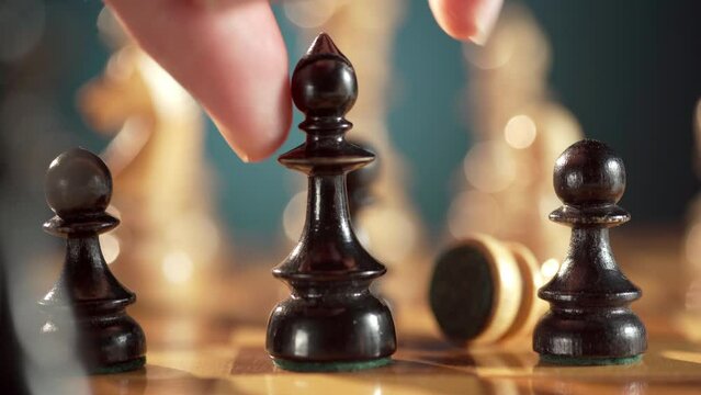 Immersive depiction of chess pieces on a chessboard, emphasizing the games intricate nature