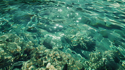 Fototapeta premium The picture is clear sea water, shimmering, crystal clear, movie texture, simple picture
