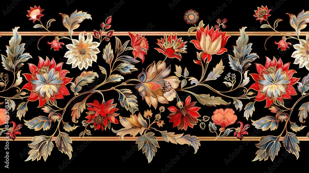Poster multicolored mughal border design for textile pattern