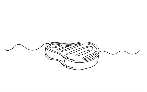 Continuous one line drawing of meat veal, pork, beef, veal steak grill bbq concept in silhouette on a white background.