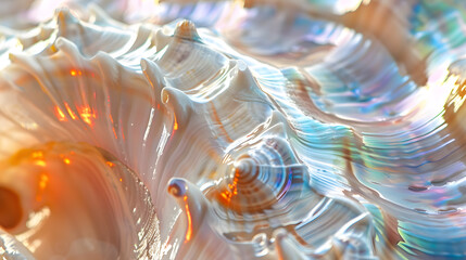 A shell with a rainbow pattern on it