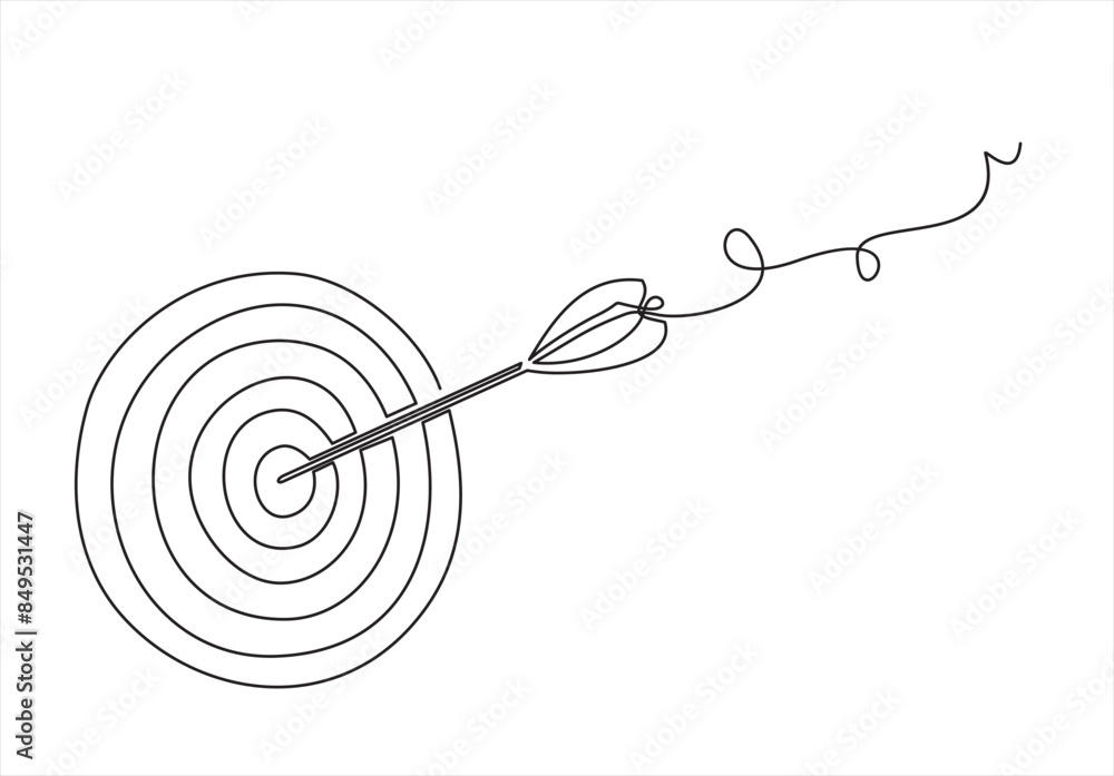 Poster continuous one line drawing of arrow on target circle.target bullseye or arrow on target. the busine