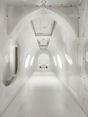 Obraz premium A long, narrow white room with a white ceiling and white walls