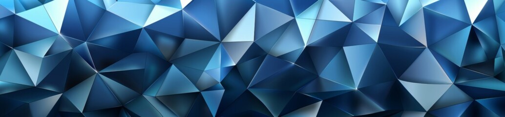 Abstract blue geometric background banner with polygonal shapes and triangular textures, creating an elegant and modern design for various applications.