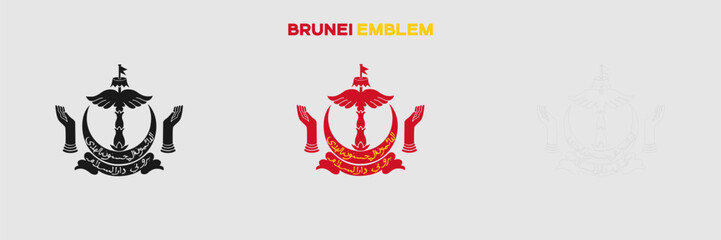 Brunei Emblem Vector Pack. Emblem with Flag. Gray Emblem Silhouette. Gray Outline Emblem. Editable EPS file.