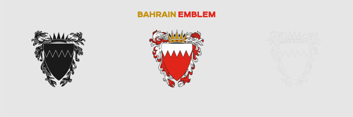 Bahrain Emblem Vector Pack. Emblem with Flag. Gray Emblem Silhouette. Gray Outline Emblem. Editable EPS file.