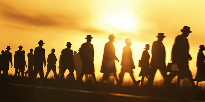Civil Rights (Silhouette Marching): A silhouette of figures marching, symbolizing the civil rights movements of the 1960s