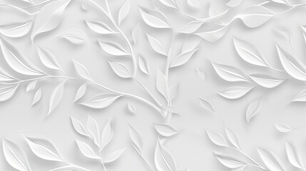 Fototapeta premium a white wall with a textured organic nature motif, perfect for use as a background or wallpaper, featuring intricate white carved wood relief wall art for added depth and elegance. SEAMLESS PATTERN