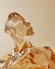 A woman's face is shown in a glass sculpture