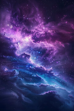 space galaxy background with nebula clouds and distant stars, purple and blue tones