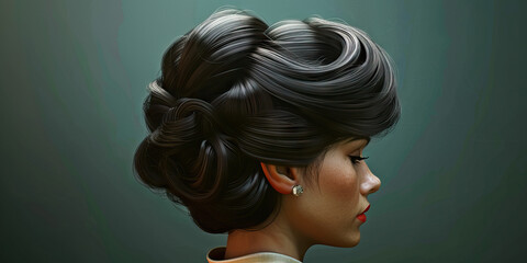 Hairstyle (Beehive): A figure with a beehive hairstyle, representing the popular hairstyle of the 1960s