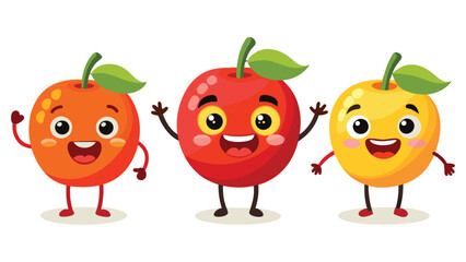 Big Set cute cartoon realistic fruits characters