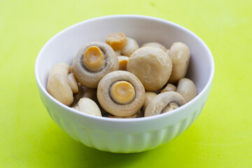 Champignon mushrooms in brine. Canned champignon mushrooms whole