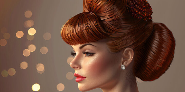 Hairstyle (Beehive): A figure with a beehive hairstyle, representing the popular hairstyle of the 1960s