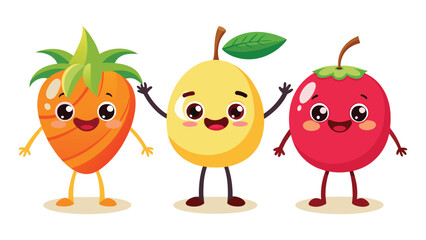 Big Set cute cartoon realistic fruits characters