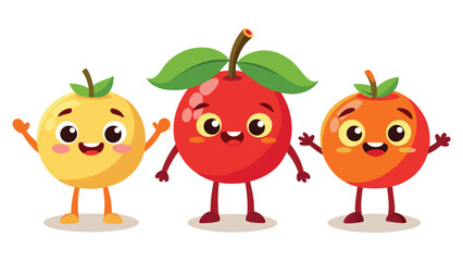 Big Set cute cartoon realistic fruits characters