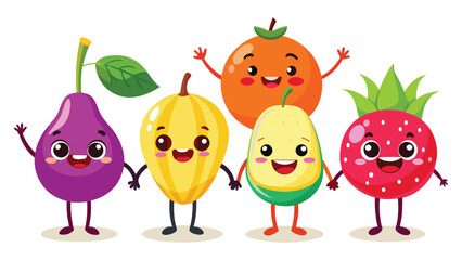 Big Set cute cartoon realistic fruits characters