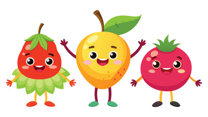 Big Set cute cartoon realistic fruits characters