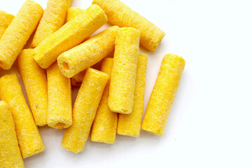 Roller corn snack on white background