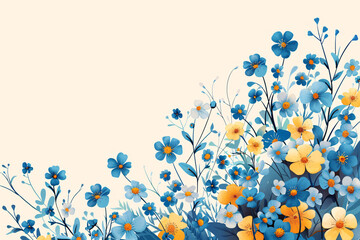 Forget me not flower arrangement background flat design side view, seasonal theme, animation, Complementary Color Scheme