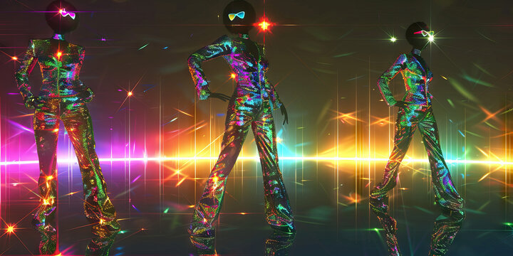 Fashion (Disco Fashion): A figure wearing disco attire, symbolizing the glamorous fashion of the disco era