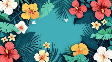 Four oclock flower background flat design top view, tropical theme, cartoon drawing, colored pastel