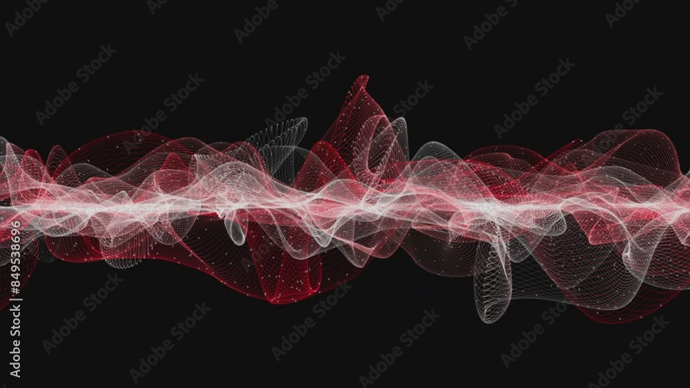 Poster Powerful video animation with particle wave object in slow motion, 4096x2304 loop 4K