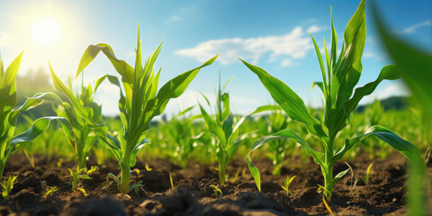 Obraz premium Corn fields with young plants