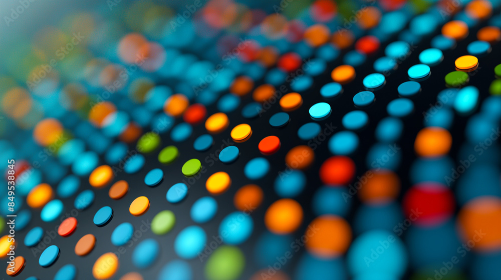 Poster close-up of a vibrant led matrix display showcasing colorful dots, ideal for themes related to moder