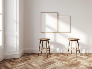 Modern Home space neutral colors minimalist interior, Wooden frame mockup, Living Room 3d rendering
