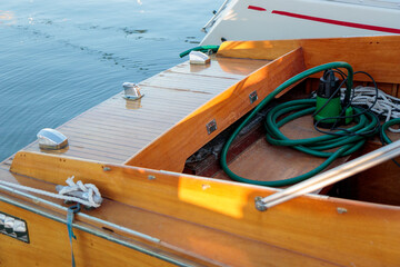 wooden boat pumping with electric pump