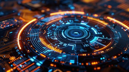 Technology digital circle style HUD interface display time machine neon light Background wallpaper AI generated image